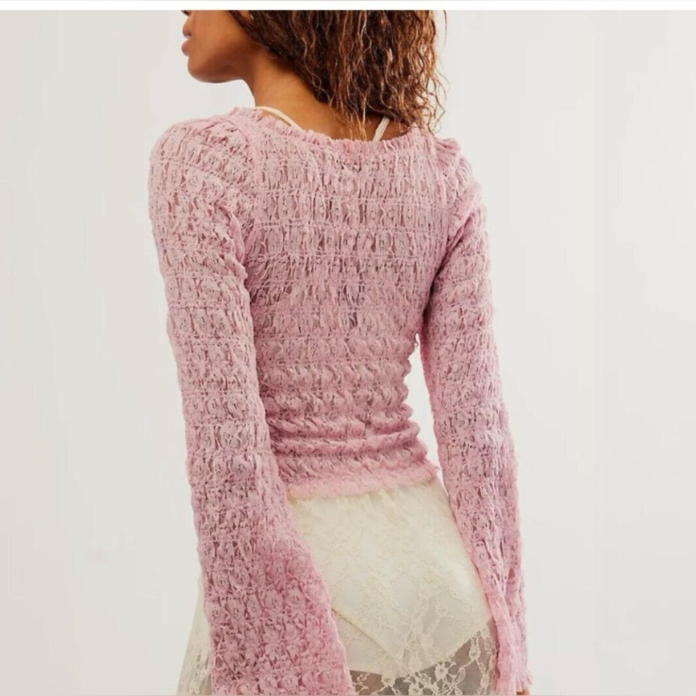 New Free People✨Madison Sheer Lace Top- Pink - Picture 5 of 5